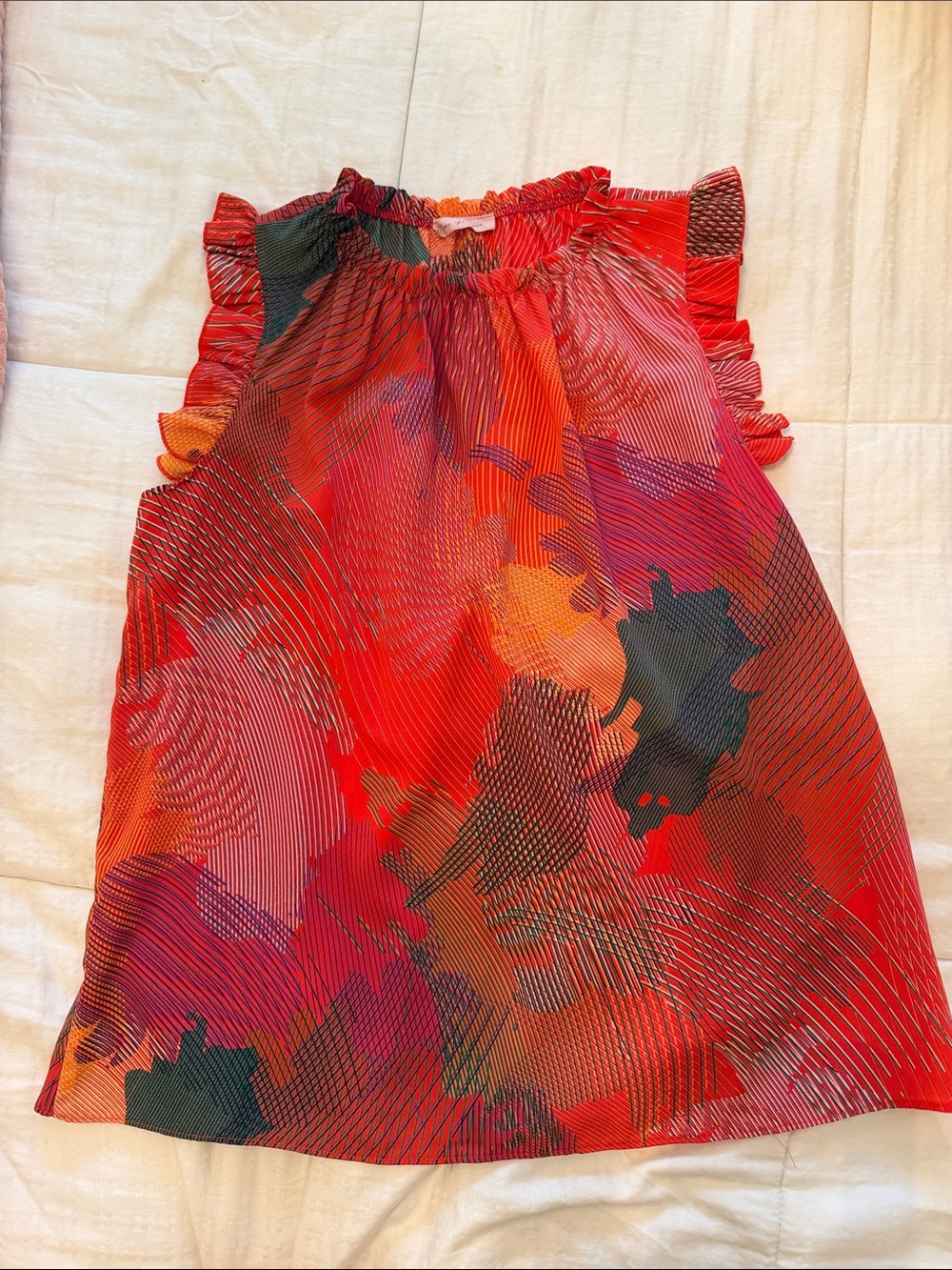 Women’s Red Floral Print Ruffle Sleeve Blouse